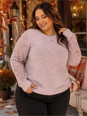 Torrid Super Soft Lace Sleeve Sweater Women’s 2X Blush Pink NWT Cozy Feminine
